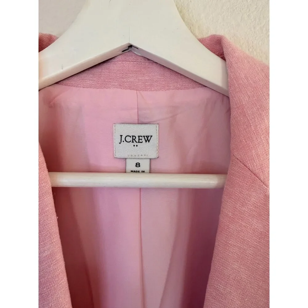 J.Crew Holland Blazer Pink Linen Cotton Single Button Gold Crest Buttons 8